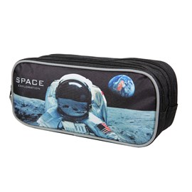Trousse scolaire 2 compartiments nasa astronaute noire bagtrotter