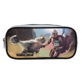 Trousse scolaire rectangulaire star wars - the mandalorian noire et grise