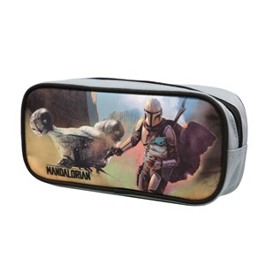 Trousse scolaire rectangulaire star wars - the mandalorian noire et grise