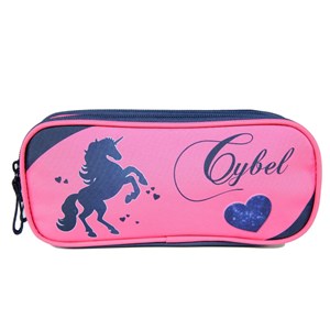 Trousse scolaire 2 compartiments cybel cheval - licorne rose et bleue marine