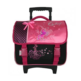 Cartable à roulettes cybel cheval licorne 38cm rose