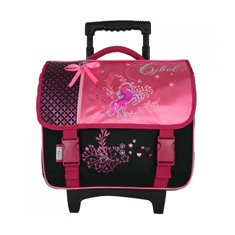 Cartable à roulettes cybel cheval licorne 38cm rose