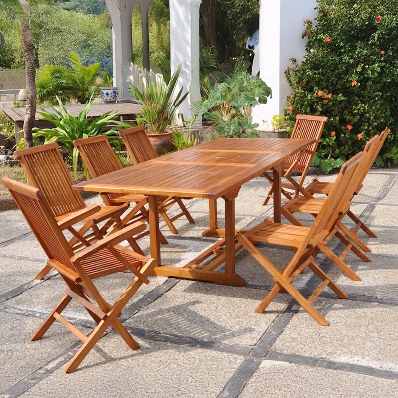 Lubok table rectangulaire 6 chaises et 2 fauteuils en teck huilé