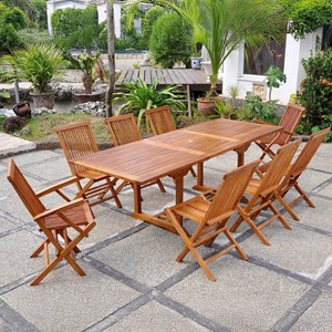 Lubok table rectangulaire 6 chaises et 2 fauteuils en teck huilé