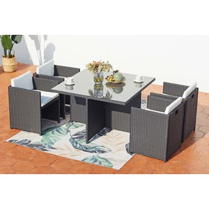 Miami table et chaises 4 places encastrables en résine noir-blanc