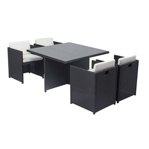 Miami table et chaises 4 places encastrables en résine noir-blanc