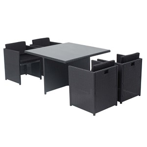 Miami table et chaises 4 places encastrables en résine noir-noir