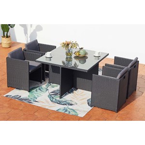 Miami table et chaises 4 places encastrables en résine noir-gris