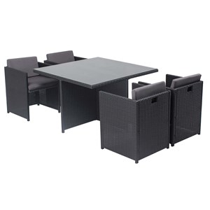 Miami table et chaises 4 places encastrables en résine noir-gris