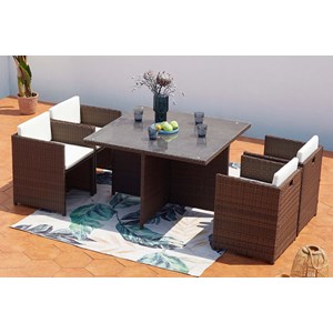 Miami table et chaises 4 places encastrables résine marron-blanc
