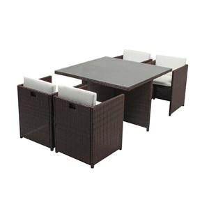 Miami table et chaises 4 places encastrables résine marron-blanc