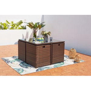 Miami table et chaises 4 places encastrables résine marron-blanc