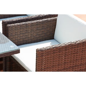 Miami table et chaises 4 places encastrables résine marron-blanc
