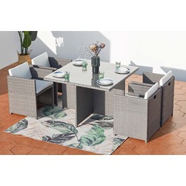 Miami table et chaises 4 places encastrables en résine gris-blanc