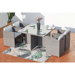 Miami table et chaises 4 places encastrables en résine gris-blanc