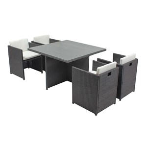 Miami table et chaises 4 places encastrables en résine gris-blanc