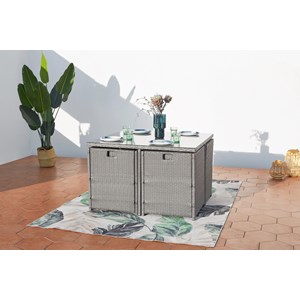 Miami table et chaises 4 places encastrables en résine gris-blanc
