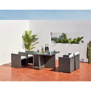 Miami table et chaises 4 places encastrables en résine gris-blanc