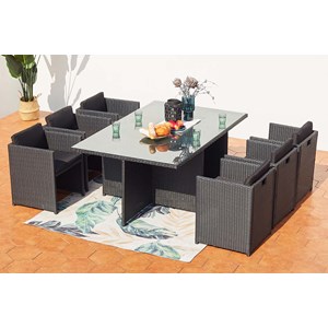 Miami table et chaises 6 places encastrables en résine noir-noir