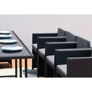 Miami table et chaises 6 places encastrables en résine noir-gris