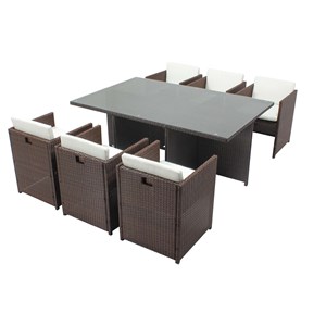 Miami table et chaises 6 places encastrables résine marron-blanc
