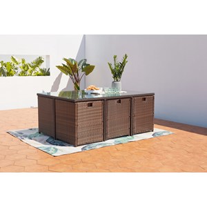 Miami table et chaises 6 places encastrables résine marron-blanc