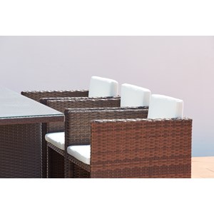 Miami table et chaises 6 places encastrables résine marron-blanc