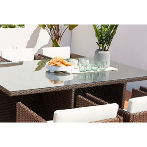 Miami table et chaises 6 places encastrables résine marron-blanc