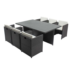 Miami table et chaises 6 places encastrables en résine gris-blanc