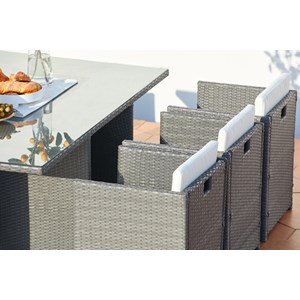 Miami table et chaises 6 places encastrables en résine gris-blanc