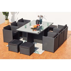 Miami table et chaises 10 places encastrables en résine noir-noir