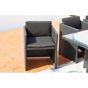 Miami table et chaises 10 places encastrables en résine noir-noir