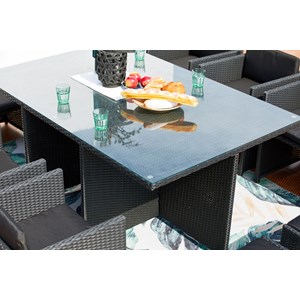 Miami table et chaises 10 places encastrables en résine noir-noir