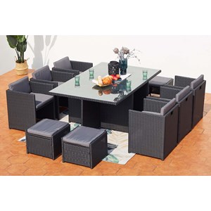 Miami table et chaises 10 places encastrables en résine noir-gris