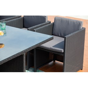 Miami table et chaises 10 places encastrables en résine noir-gris