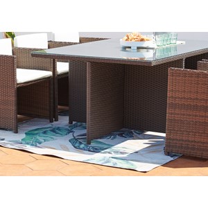 Miami table et chaises 10 places encastrables résine marron-blanc