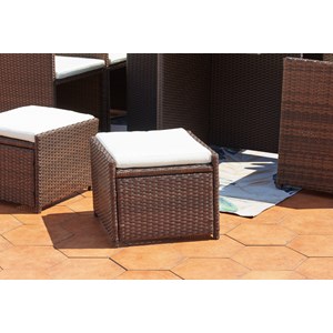Miami table et chaises 10 places encastrables résine marron-blanc