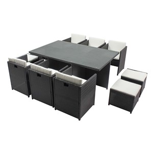 Miami table et chaises 10 places encastrables résine gris-blanc
