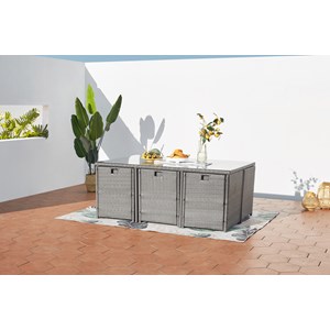 Miami table et chaises 10 places encastrables résine gris-blanc