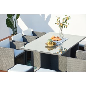 Miami table et chaises 10 places encastrables résine gris-blanc