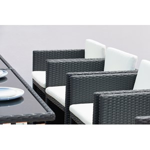 Miami table et chaises 12 places encastrables résine noir-blanc