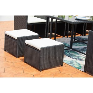 Miami table et chaises 12 places encastrables résine noir-blanc