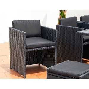 Miami table et chaises 12 places encastrables en résine noir-noir