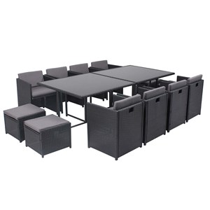 Miami table et chaises 12 places encastrables en résine noir-gris