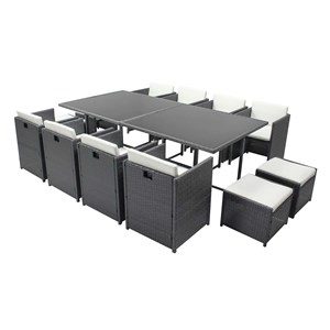 Miami table et chaises 12 places encastrables résine gris-blanc