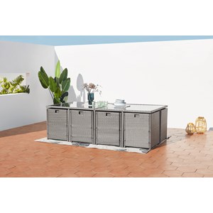 Miami table et chaises 12 places encastrables résine gris-blanc