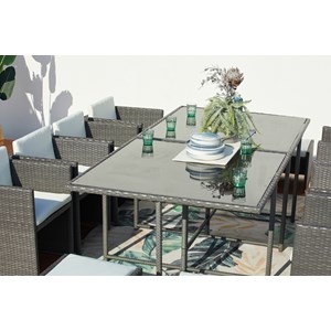 Miami table et chaises 12 places encastrables résine gris-blanc