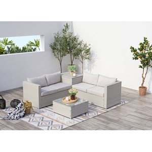 Silang salon de jardin en résine tressée 4 places avec coffre gris clair