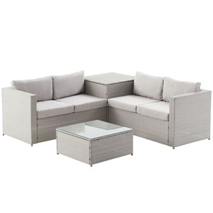 Silang salon de jardin en résine tressée 4 places avec coffre gris clair