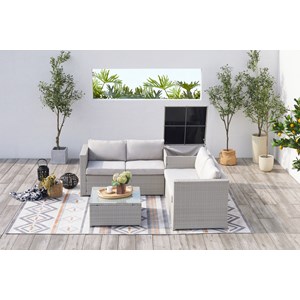 Silang salon de jardin en résine tressée 4 places avec coffre gris clair